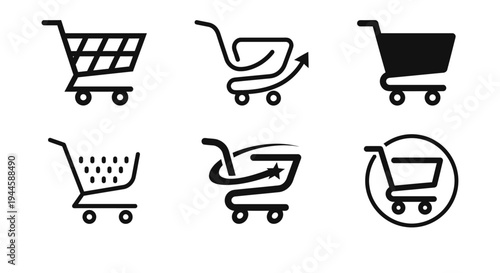A collection of various shopping cart icons on a white background
