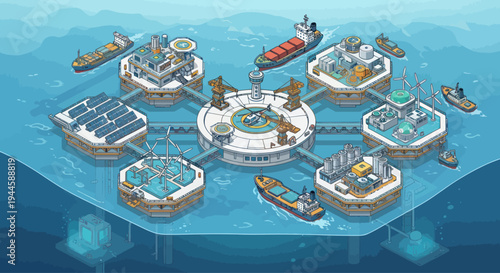 Floating City: Futuristic Offshore Platform with Renewable Energy and Shipping