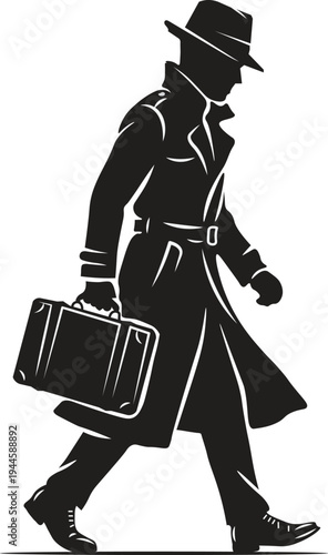 Detective Silhouette Vector  Noir Spy Icon Illustration