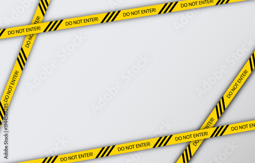 Do not enter barrier tapes for crime scenes fencing. Police warning yellow tape. Striped boundary lines on white background. Set of caution bands criminal accident place. Vector illustration