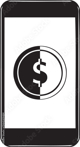 Minimalist black white online payment mobile banking fintech concept illustration