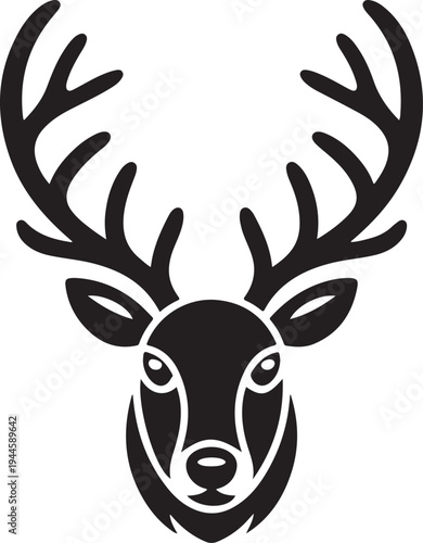 Deer Head with Antlers Icon – Wildlife Stag Silhouette Vector
