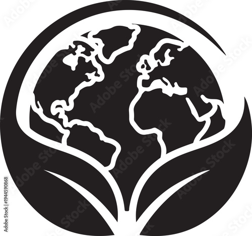 Eco Globe Leaf Icon – Global Environment Sustainability Silhouette Vector