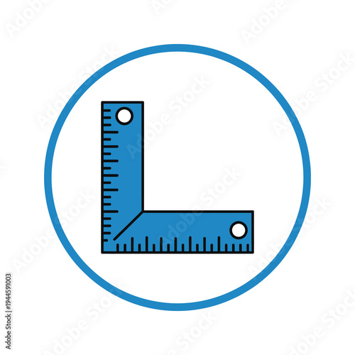 L-shaped measurement tool vector design inside a round blue frame