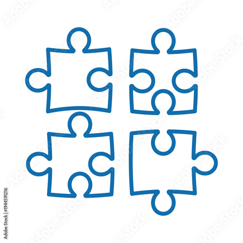 Vector of four interlocking blue puzzle pieces arranged in a square pattern