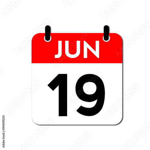 June 19 Day Calendar Vector Icon Perfect for planner, reminder, time management, schedule, office, business, and monthly event start design template	