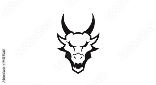 Black bull head with horns logo.
