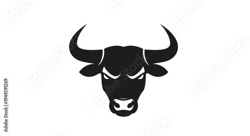 Black Bull Head with Horns Illustration.