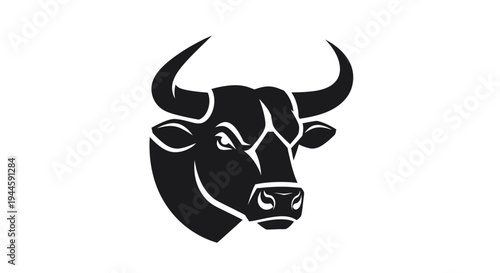 Black bull head with horns profile.