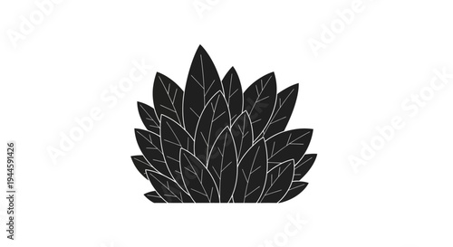 Black leafy plant decorative design element.