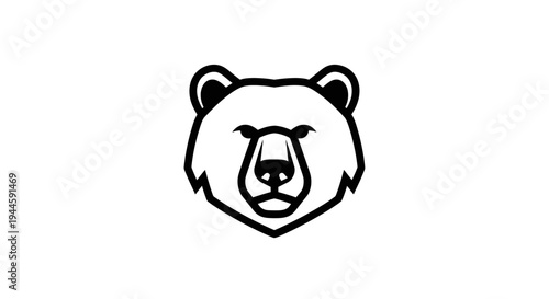 Black line art bear head portrait.