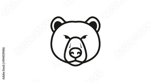Black line art bear head portrait.