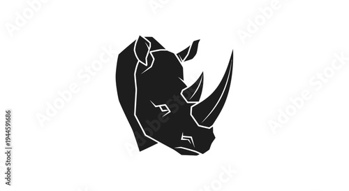 Black Rhinoceros Head Illustration Closeup.