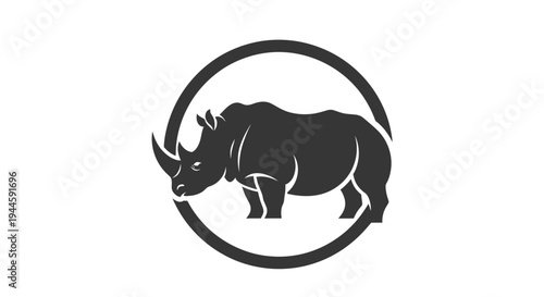 Black Rhinoceros Silhouette Illustration in Circle.