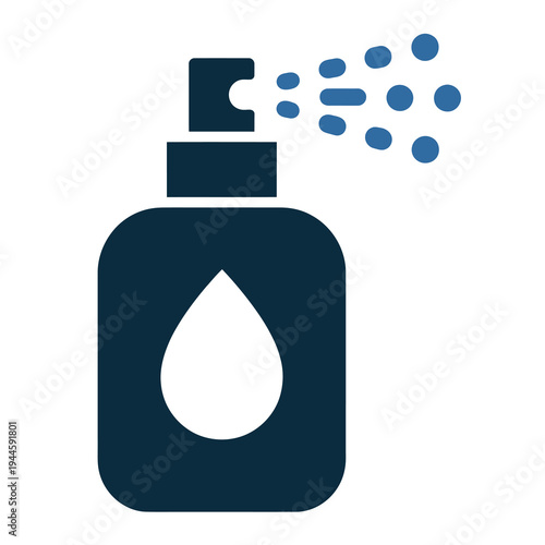 Vector of a spray bottle dispensing liquid droplets into the air