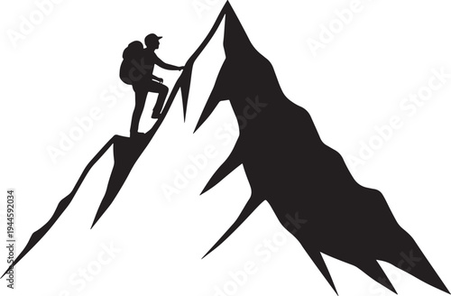 Minimalist black white mountain hiking adventure outdoor exploration concept illustration