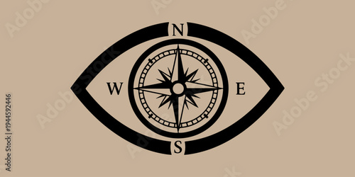 A compass with a eye in the background