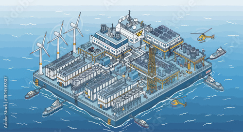 Offshore Renewable Energy Platform with Wind Turbines and Solar Panels