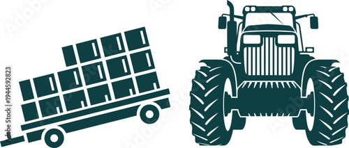 Agricultural Tractor and Trailer Loaded with Boxes Vector Icon farm agriculture