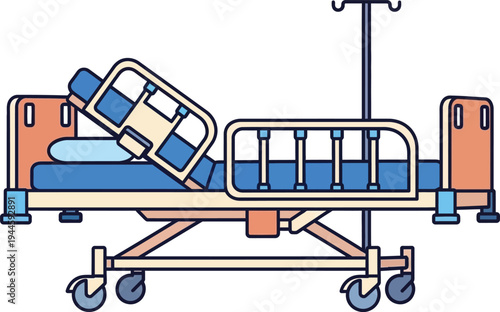 Adjustable hospital bed vector illustration for medical facility equipment