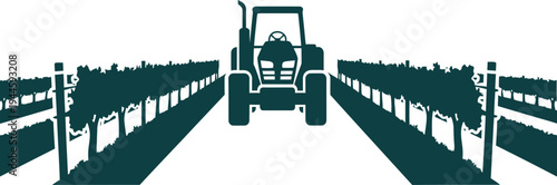 Tractor in a vineyard with rows of grapevines agriculture farming