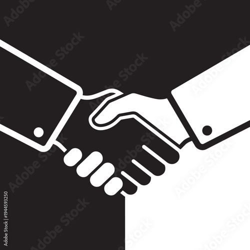 Minimalist black white handshake partnership collaboration business concept illustration