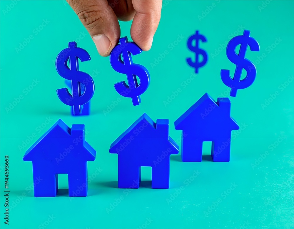 Obraz premium Real Estate Financial Choice Concept Hand Picking Blue House Shape