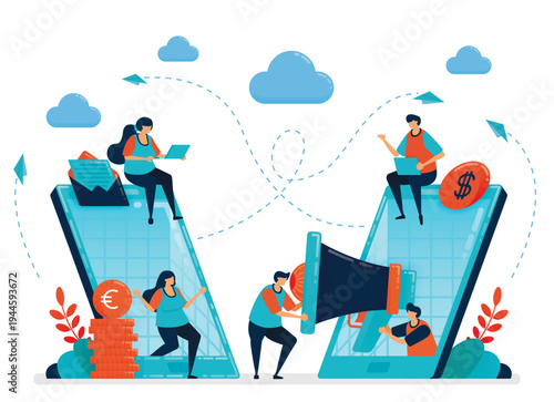 Art & IlDigital money transfer and online payment concept with mobile banking and fintech technology illustrationlustration