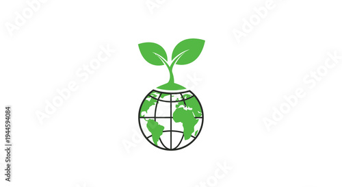 Green Earth Globe with Leaves Growing.