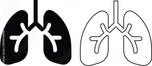 Human Lungs Icon Set Silhouette and Outline Medical Illustration