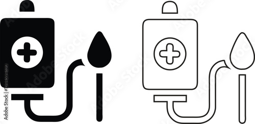 IV Bag and Drip Icon Set Medical Healthcare Infusion Symbols Vector Illustration