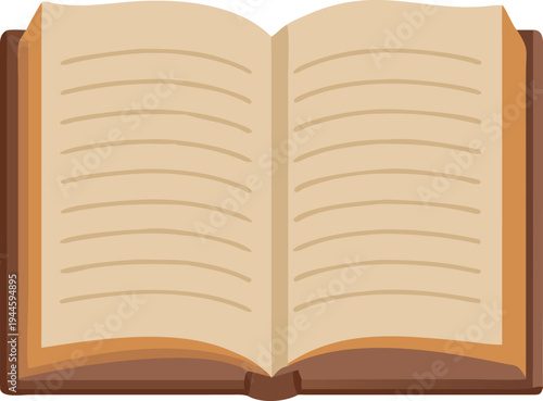 Open Blank Book Pages Brown Cover Isolated on White Background  Illustration