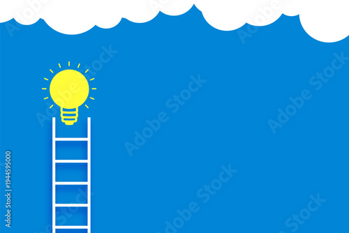 Ladder Leading to Light Bulb Idea Above Clouds – Creative Innovation and Success Concept