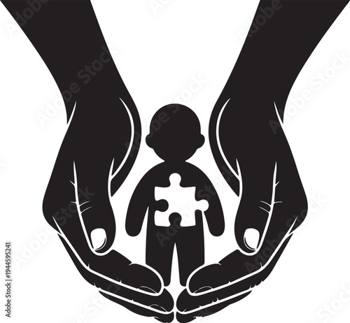 Hands Protecting Puzzle Piece Child Silhouette