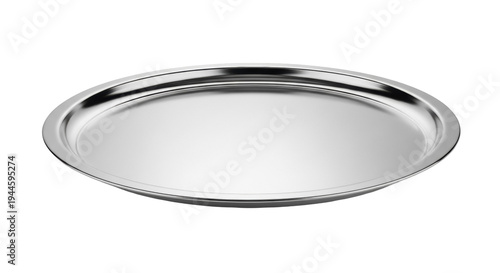 Obraz na plátne Shiny silver metal tray isolated PNG, serving platter for food presentation and