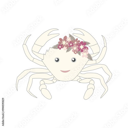 Underwater inhabitants in boho style. Vector illustration animals with flowers. Whale, dolphin, jellyfish, seahorse, turtle, shark, octopus, crab, snail, stingray, fish