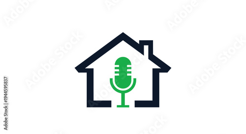 Home Icon with Microphone Inside House Shape.