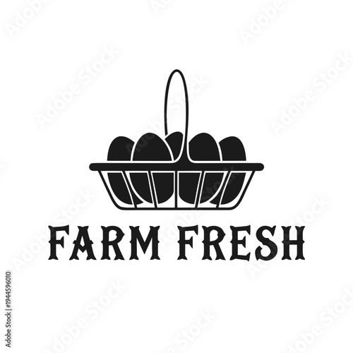 Farm Fresh Eggs Basket Illustration - A Rustic Emblem for Your Brand