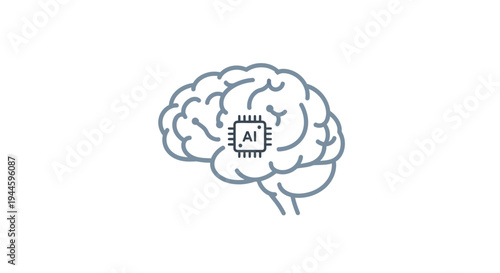Illustration of Human Brain with AI Chip.