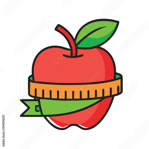 Red with Measuring Tape and Green Ribbon for Diet and Health