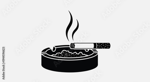 Black and white illustration of a cigarette in an ashtray with smoke