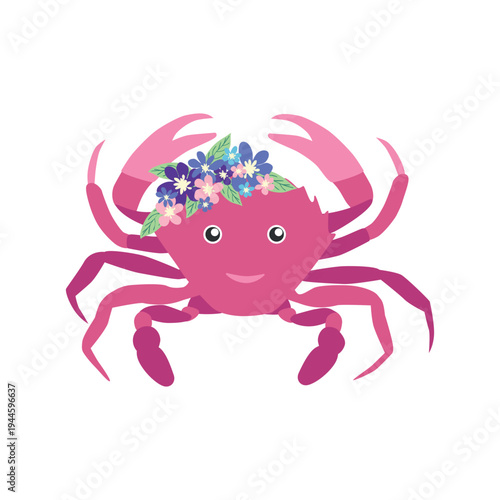 Underwater inhabitants in boho style. Vector illustration animals with flowers. Whale, dolphin, jellyfish, seahorse, turtle, shark, octopus, crab, snail, stingray, fish