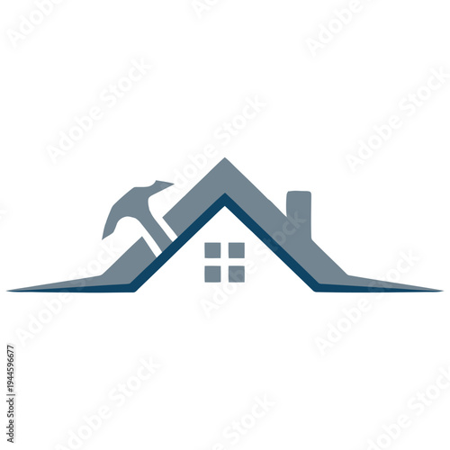 Creative logo design of a house with a hammer and wrench incorporated into its structure