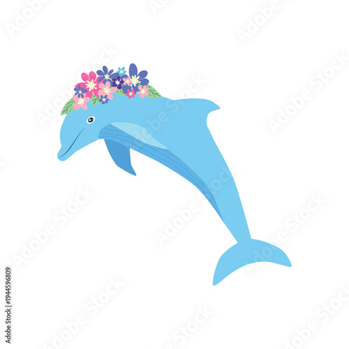Underwater inhabitants in boho style. Vector illustration animals with flowers. Whale, dolphin, jellyfish, seahorse, turtle, shark, octopus, crab, snail, stingray, fish