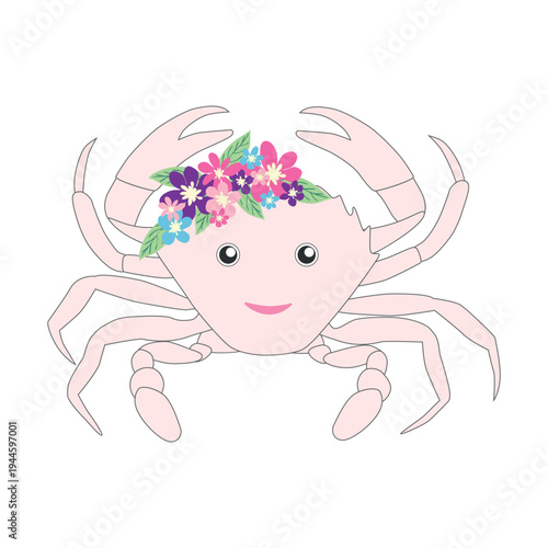 Underwater inhabitants in boho style. Vector illustration animals with flowers. Whale, dolphin, jellyfish, seahorse, turtle, shark, octopus, crab, snail, stingray, fish