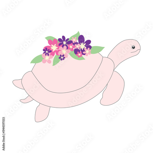 Underwater inhabitants in boho style. Vector illustration animals with flowers. Whale, dolphin, jellyfish, seahorse, turtle, shark, octopus, crab, snail, stingray, fish