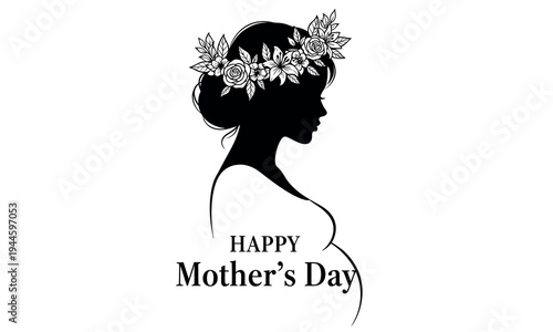 Happy mother's day wishes greeting card with beautiful floral crown silhouette