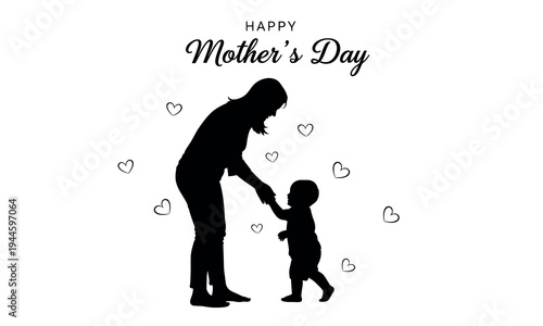 Happy mother's day wishes greeting card with silhouette of mother and child