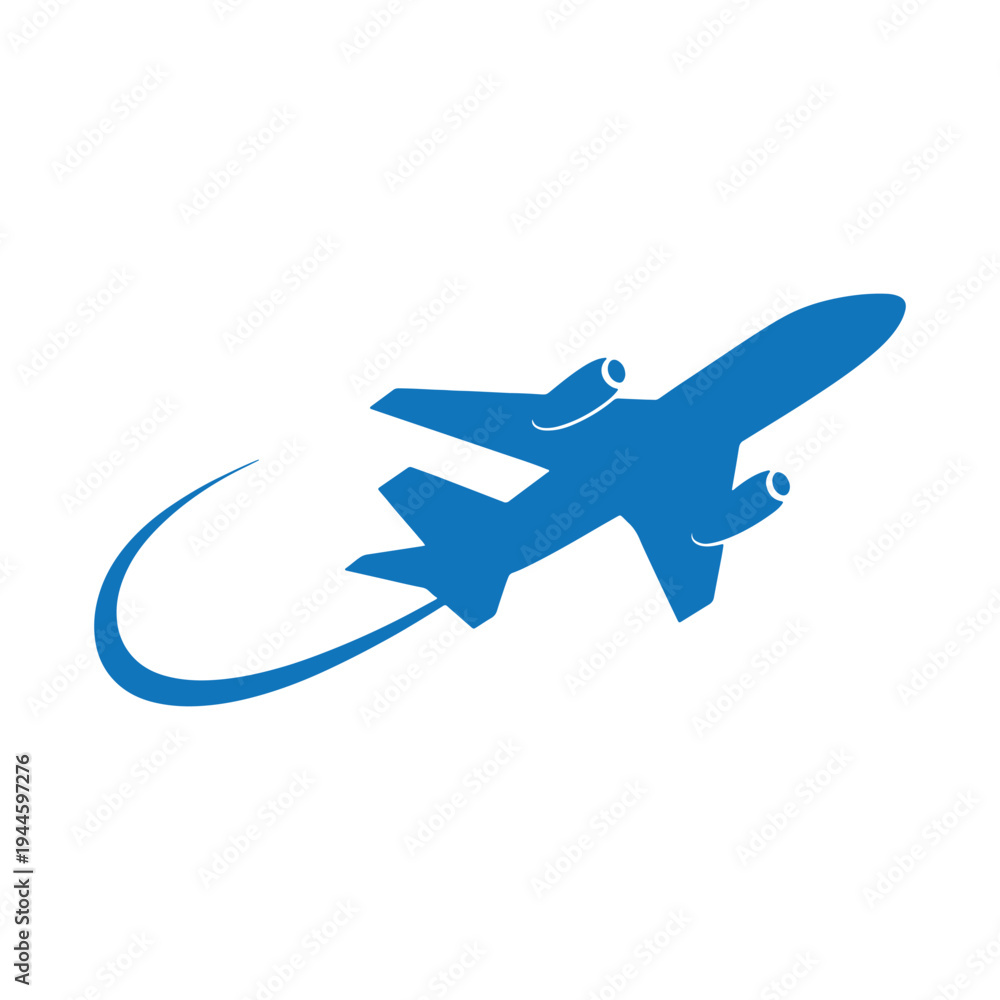 Naklejka premium Dynamic blue airplane logo with a sleek curved tail design