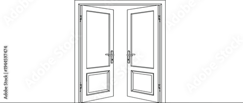 Double wooden doors open inward with handles and hinges, classic entrance interior architectural element isolated on white background, vector